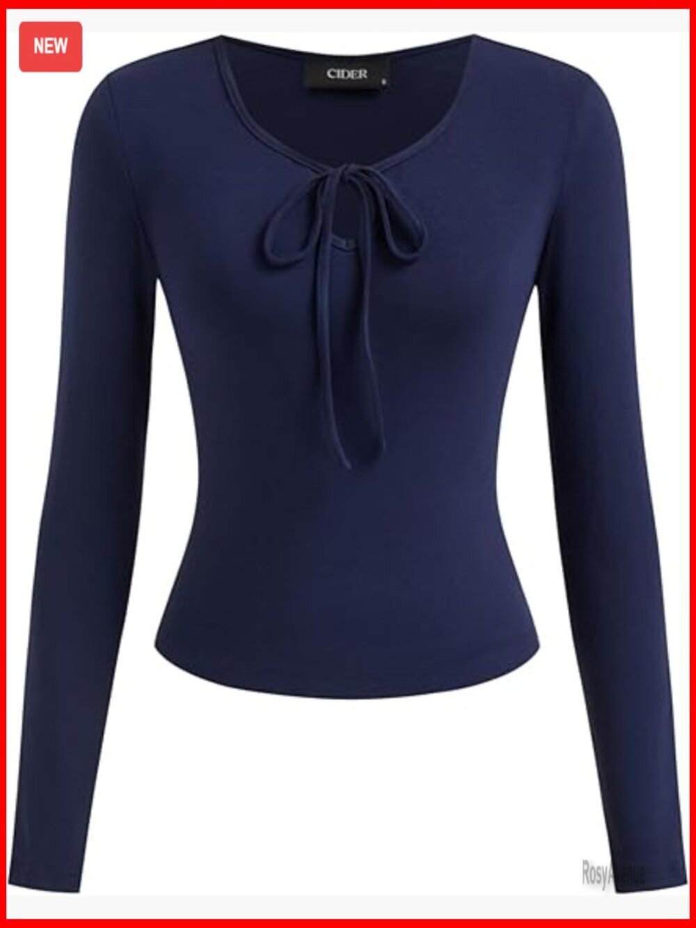 Long Sleeve Ribbed Knit Tie Front Top - Slim Fitted Blouse